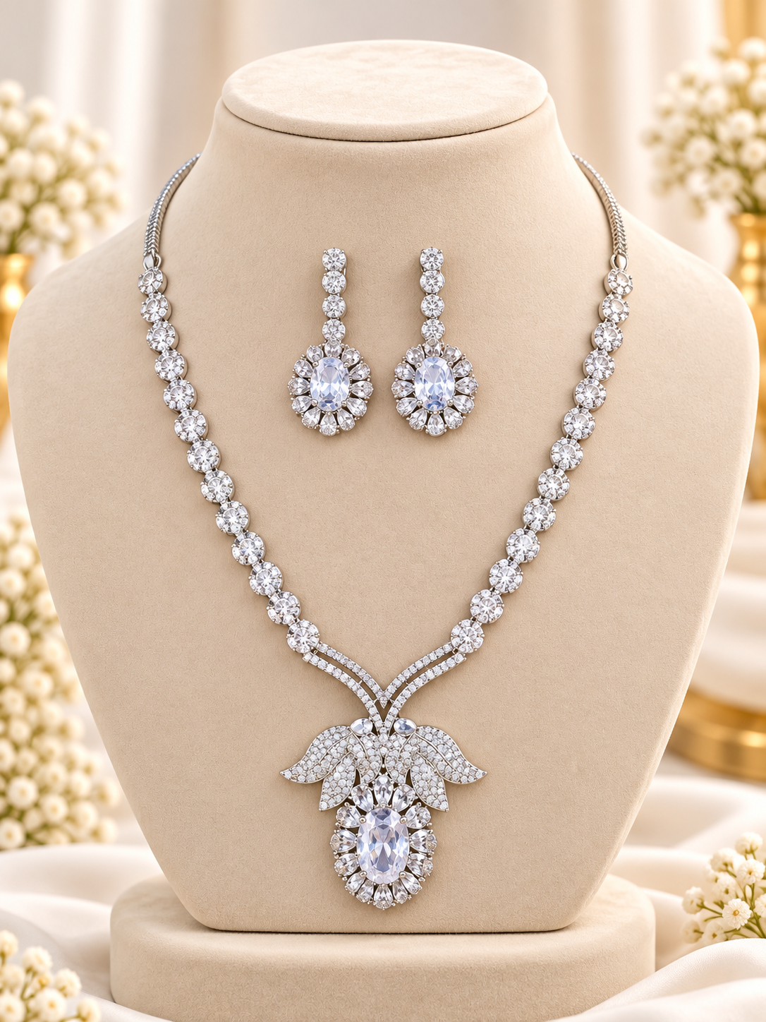 Sparkling White Stone AD Jewellery Set